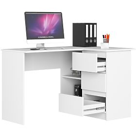 ECKTISCH B16 124 cm RECHTS 3 SCHUBLADEN PK WEISS