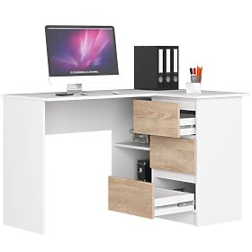 ECKTISCH B16 124 cm RECHTS 3 SCHUBLADEN PK WEISS / SONOMA