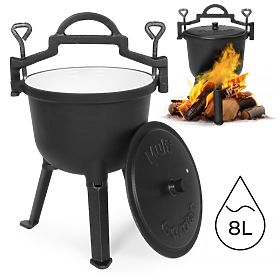 Emaillierter Gusseisentopf 8L stehender Jägerkessel Feuerstelle Grill MultiGarden, MultiGarden