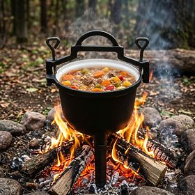 Emaillierter gusseiserner Kessel 10L stehender Jagdtopf Feuerstelle Grill MultiGarden