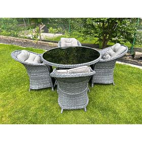 Essgruppe aus Technorattan (runder Tisch + 4 Sessel) MODERNO grau