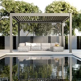 Freistehende Gartenpergola Lumera aus Aluminium, 4x4 m, bioklimatisch, LED-Beleuchtung, elektrisch