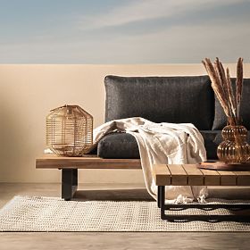 Garten-Ecksofa mit Tisch Borgo, Akazienholz FSC, Teak-Optik, grau