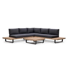 Garten-Ecksofa mit Tisch Borgo, Akazienholz FSC, Teak-Optik, grau
