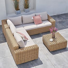Garten Ecksofa mit Tisch Sandy, Technorattan, Beige