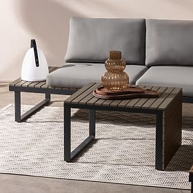 Garten-Ecksofa mit Tisch Valongo, Polywood, Spun-Poly, hellgrau/anthrazit
