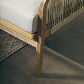 Garten-Ecksofa-Set mit Tisch Castello, Geflecht, Akazienholz FSC, Teakoptik, Beige