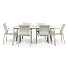 Garten-Set Canelli, ausziehbarer Tisch 175-234 cm + 6 Stühle, Aluminium, hellbeige