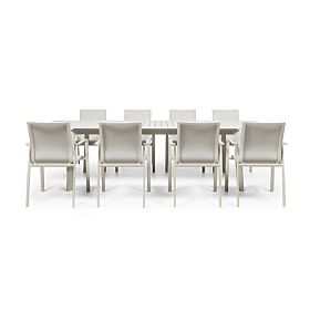 Garten-Set Canelli, ausziehbarer Tisch 175-234 cm + 8 Stühle, Aluminium, hellbeige
