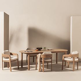 Garten-Set Satori II, Tisch 240 cm + 8 Stühle, Akazienholz FSC, Teak-Optik, beige, abgerundet