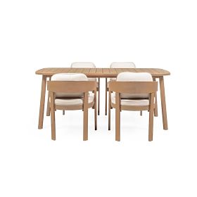 Garten-Set Satori, Tisch 183 cm + 4 Stühle, Akazienholz FSC, Teak-Optik, beige, abgerundet