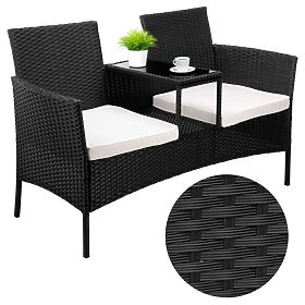 Gartenbank aus Technorattan Sofa CORDOBA schwarz mit beigen Kissen