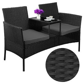 Gartenbank aus Technorattan Sofa CORDOBA schwarz mit grauen Kissen