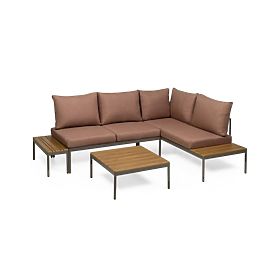 Gartenecksofa mit Tisch Lugi, Polywood, Mokka/Grau