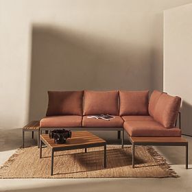 Gartenecksofa mit Tisch Lugi, Polywood, Mokka/Grau