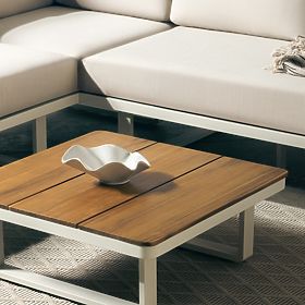 Gartenecksofa mit Tisch Porticato, Akazienholz FSC, Teak-Optik, hellbeige