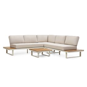 Gartenecksofa mit Tisch Porticato, Akazienholz FSC, Teak-Optik, hellbeige