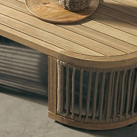 Gartenecksofa-Set mit Tisch Vetralla, Geflecht, Akazienholz FSC, Teak-Optik, hellbeige