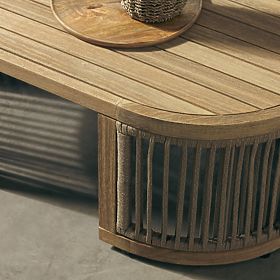 Gartenecksofa-Set mit Tisch Vetralla, Geflecht, Akazienholz FSC, Teak-Optik, hellbeige