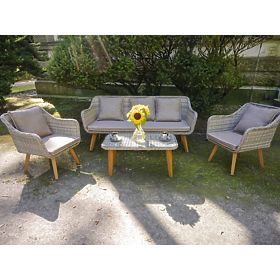 Gartenmöbel aus Technorattan (großes 3-Sitzer-Sofa + 2 Sessel + Tisch) LARGO Grau-Mix