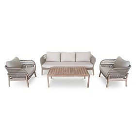 Gartenmöbel-Set Fiorentino 2 Teak-Optik, Geflecht, helles Akazienholz FSC, beige, abgerundet