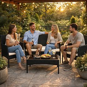 Gartenmöbelset aus Technorattan Bank Tisch Stühle schwarz MultiGarden, MultiGarden