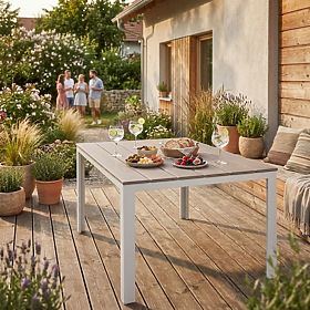Gartentisch für 6 Personen 156x78 cm Polywood Terrassenmöbel beige weiß MultiGarden, MultiGarden