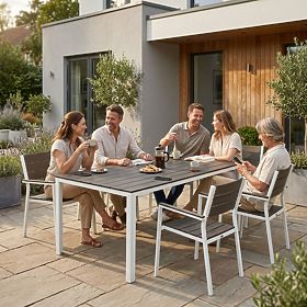 Gartentisch für 6 Personen 156x78 cm Polywood Terrassenmöbel grau weiß MultiGarden