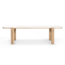 Gartentisch Komorebi 280 cm mit Steinplatte, helles Akazienholz/hellbeige, rechteckig