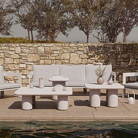 Gartentisch Vibonis 70 cm, quadratisch, zementfarben, hellbeige