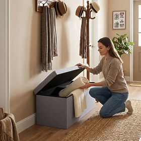 Gepolsterter Hocker 111x38 cm mit Stauraum hellgrau ModernHome