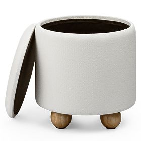 Gepolsterter Pouf Pebble, mit Stauraum, rund, weiß