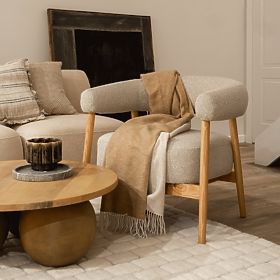 Gepolsterter Stuhl/Sessel Montepulciano, hellbeige/Eichenholz, abgerundet