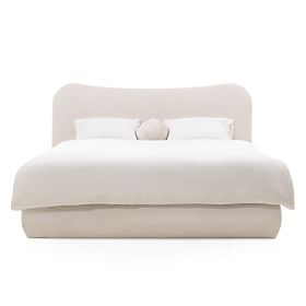 Gepolstertes Bett Derry 160x200 cm, mit Lattenrost und Stauraum, abgerundet, beige, lectus