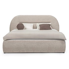 Gepolstertes Bett Luno 160x200 cm, mit Lattenrost und Stauraum, hellbeige, abgerundet, lectus