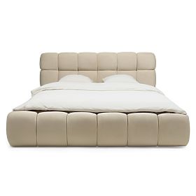 Gepolstertes Bett Nexo 160x200 cm, mit Lattenrost und Stauraum, hellbeige, abgerundete Formen