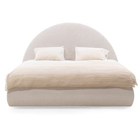 Gepolstertes Bett Orbi 140x200 cm, mit Lattenrost und Stauraum, abgerundet, beige, lectus