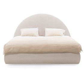 Gepolstertes Bett Orbi 140x200 cm, mit Lattenrost und Stauraum, abgerundet, beige, lectus