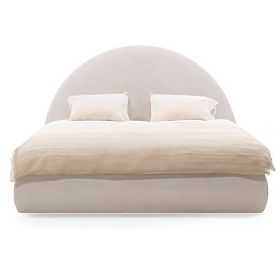 Gepolstertes Bett Orbi 160x200 cm, mit Lattenrost und Stauraum, abgerundet, beige