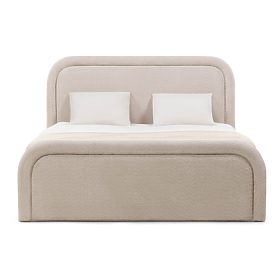 Gepolstertes Bett Ovoid 140x200 cm, mit Lattenrost und Stauraum, abgerundet, beige, lectus