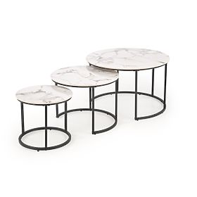 GILDA Set aus 3 Tischen, weißer Marmor / schwarz (1p=1set)