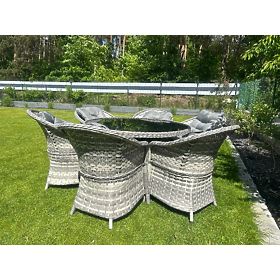 Großes Ess-Set aus Technorattan (6 Sessel + Tisch) MODERNO hellgrau