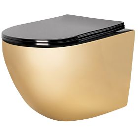 Hänge-WC-Schüssel Carlo Mini Rimless Flat Gold Schwarz, Rea