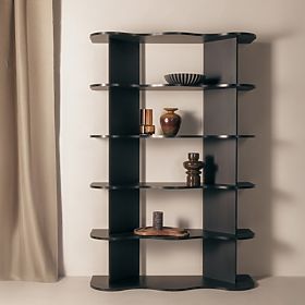 Hoher Regal Rheo, schwarz, gewellt