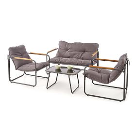HUDSON, Garten-Set (Sofa, 2x Sessel, Tisch), grau / braun (1p=1Set), Halmar