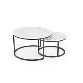 JAVA Set aus 2 Tischen, weißer Marmor / schwarz (1p=1Stk)