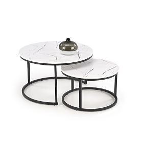 JAVA Set aus 2 Tischen, weißer Marmor / schwarz (1p=1Stk)