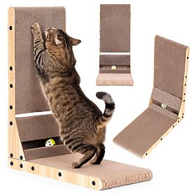 Karton-Kratzbrett für Katzen, Eck-Kartonbett mit Spielzeug Petsi, PETSI