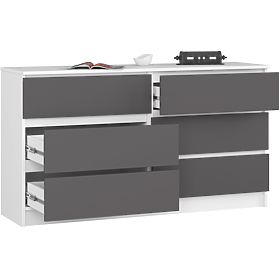 Kommode K 140 cm 6 Schubladen PK weiß-grafitgrau