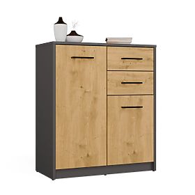 Kommode SIMPLO 2D2S Schrank 2 Schubladen 2 Türen für Wohnzimmer ANTHRAZIT EICHE ARTISAN